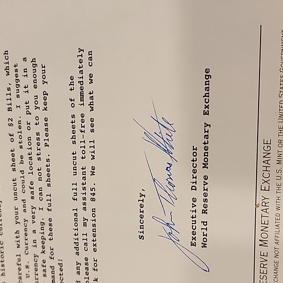 Uncut Sheet of Legal Tender $2 Bills - Picture 7 of 9